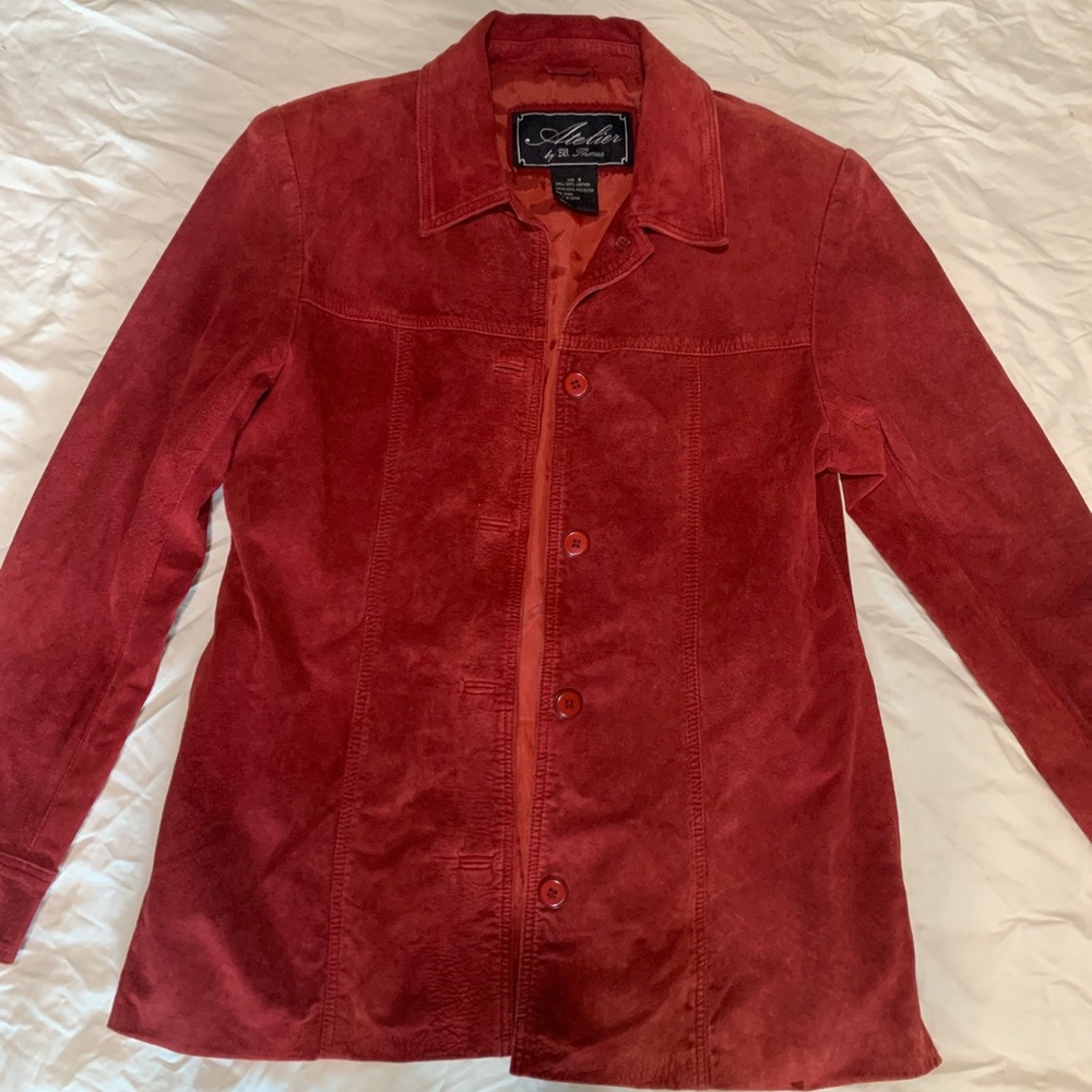 Atelier By B Thomas Suede Leather Jacket Burgundy Y2K Women’s Sz. S 100% Leather